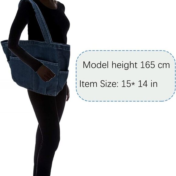 Denim Tote Bag Casual Style Lightweight Classic Retro Travel Shopper Shoulder Ha - Picture 3 of 4